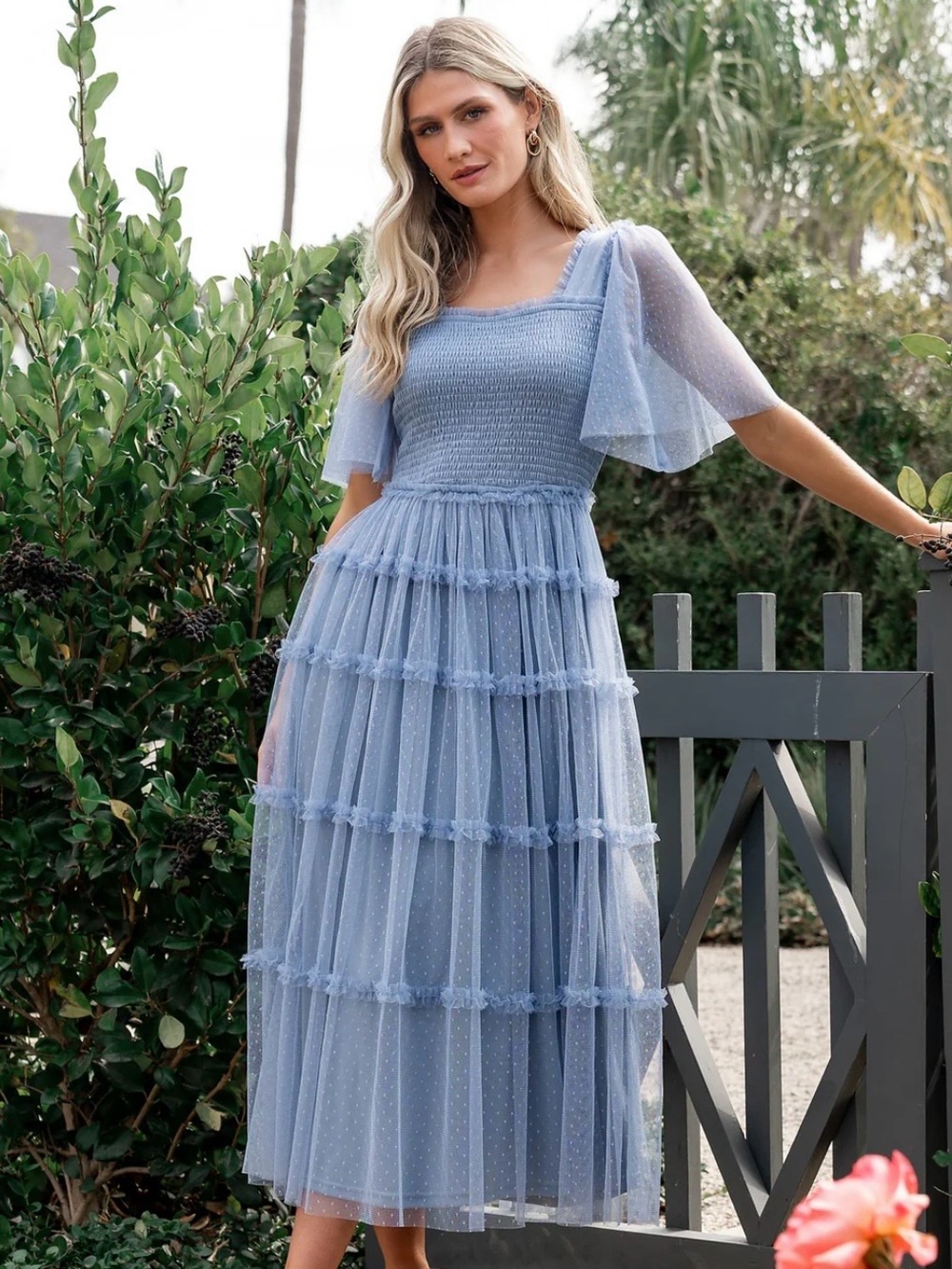 Baltic Born Dusty Blue Tiered Tulle Maxi Dress XL